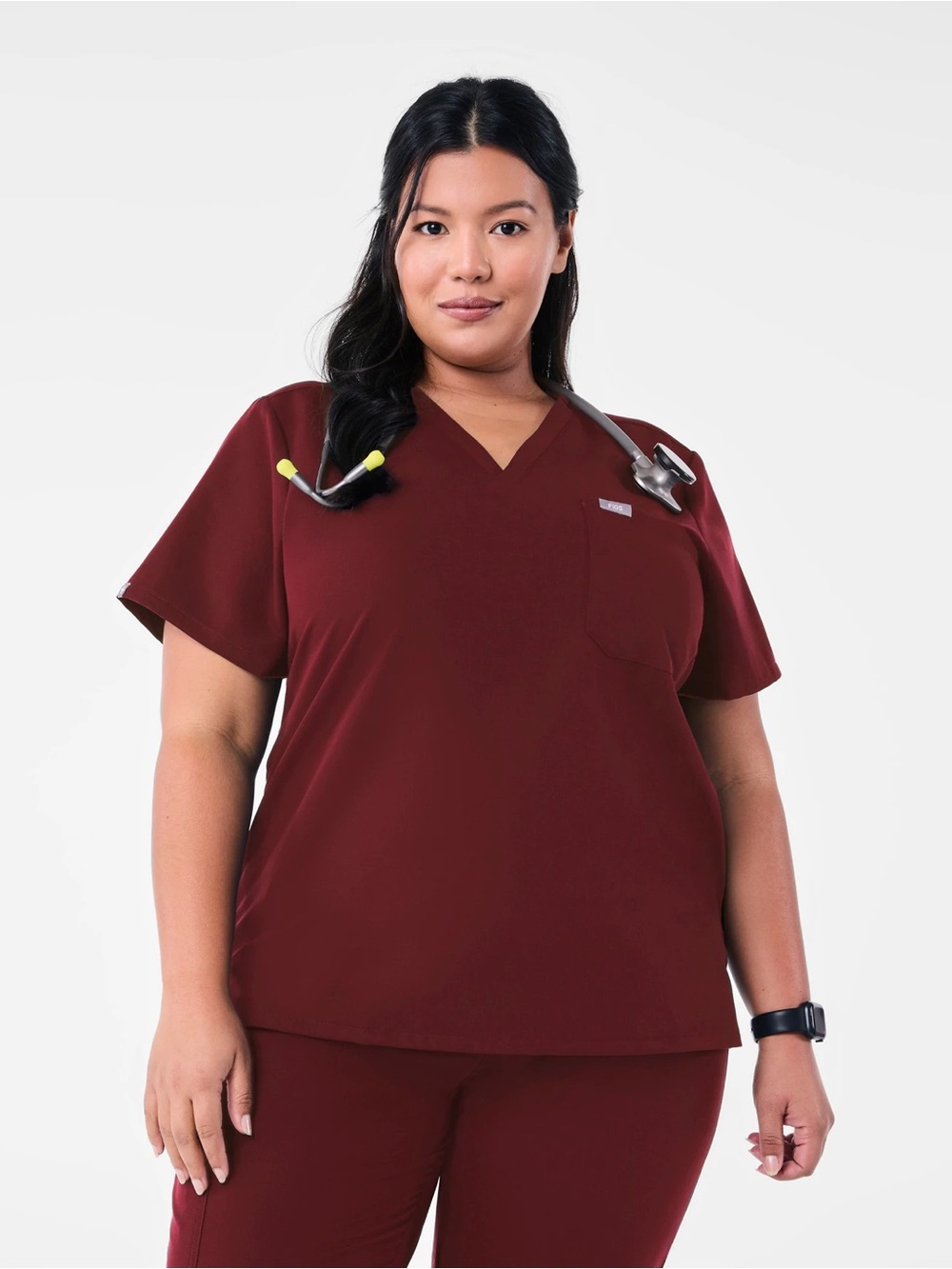 FIGS Women's V-Neck Scrub Top in Burgundy